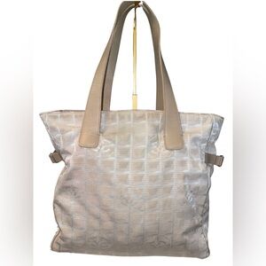 Authentic Vintage Large Chanel Travel Line Tote Bag – Beige